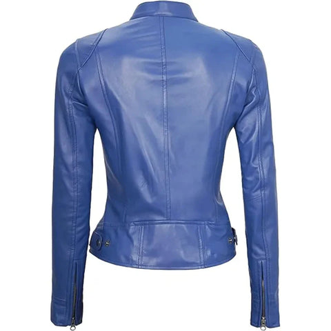 Cafe Racer Blue Women's Leather Jacket