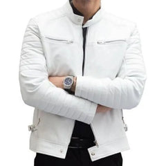 Cafe Racer Retro White Leather Jacket