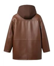 Casual Brown Leather Detachable Hooded Jacket