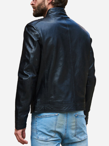 Jasiel Sheepskin Black Leather Racer Jacket