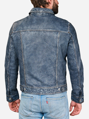Hudson Trucker Blue Leather Jacket