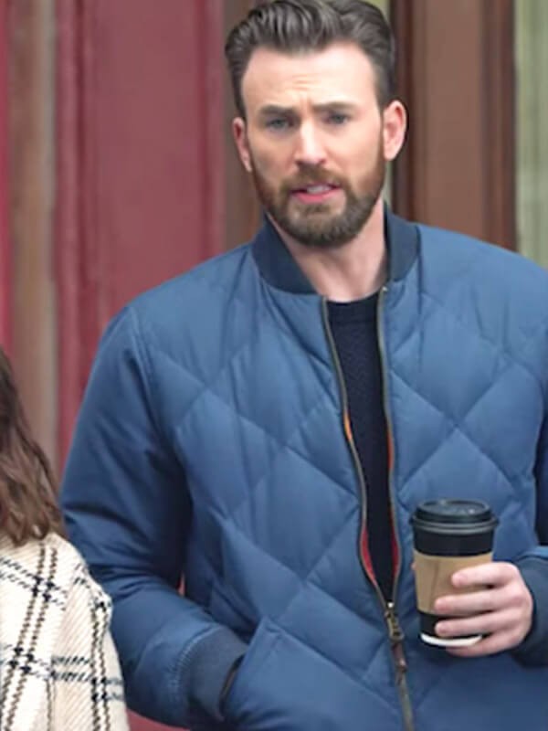 Chris Evans Super Bowl Movie Quilted Bomber Jacket