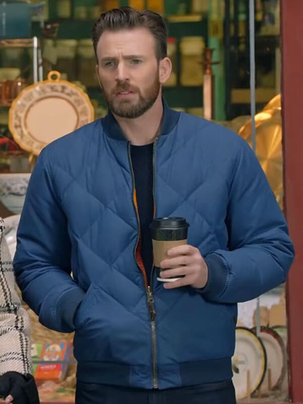 Chris Evans Super Bowl Movie Quilted Bomber Jacket