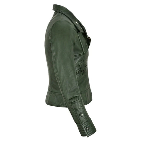 Green Leather Biker Jacket Women's