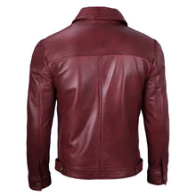 Classic Shirt Collar Maroon Leather Jacket