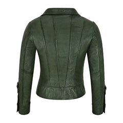 Green Leather Biker Jacket Women's