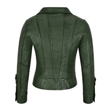 Green Leather Biker Jacket Women's