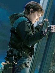Daisy Ridley Cleaner Blue and Black Jacket