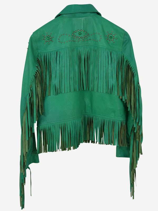 Emilia Cowgirl Green Fringe Leather Jacket