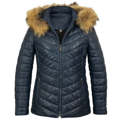 Daisy Leather Padded Coat Women, Navy