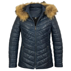 Daisy Leather Padded Coat Women, Navy