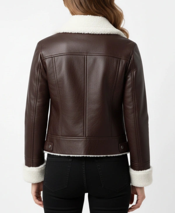 Women Dark Brown Shearling Leather Jacket