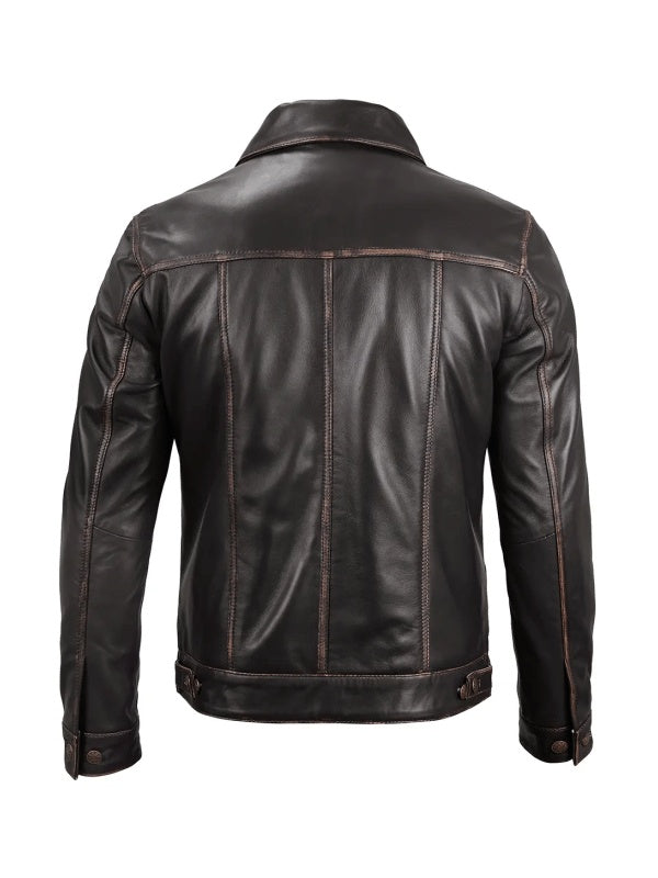 Dark Brown Leather Trucker Jacket