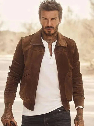 David Beckham Brown Suede Leather Jacket