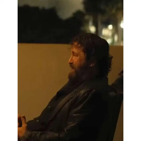 Gerard Butler Den of Thieves 2 Pantera 2025 Black Leather Blazer