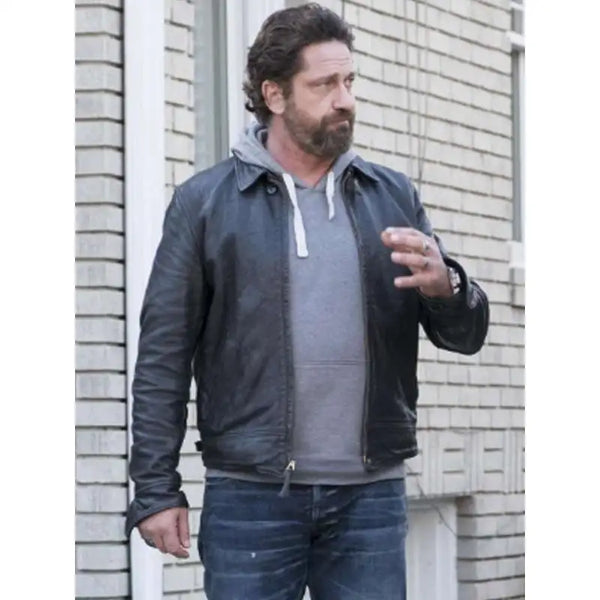 Den of Thieves Gerard Butler Black Leather Jacket