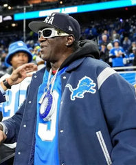 Detroit Lions Flavor Flav Blue Wool Bomber Jacket