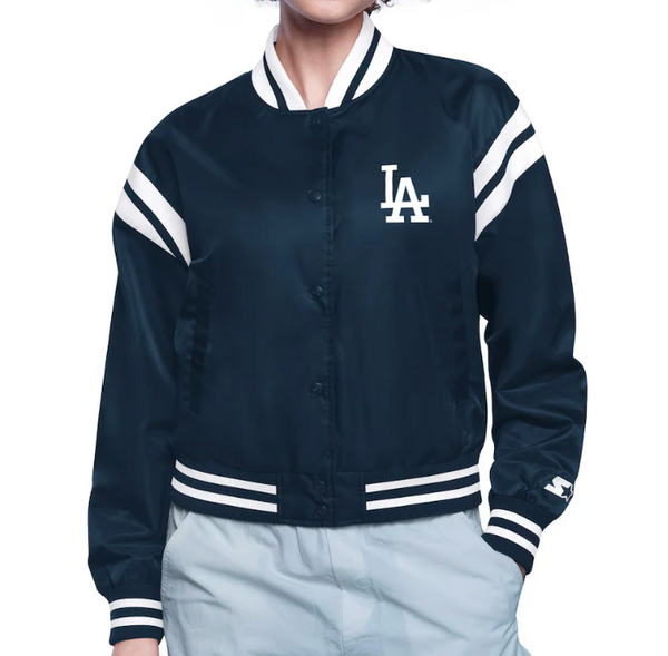 Dodgers Cropped Satin Varsity Jacket