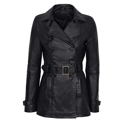 Stylish Belted Black Leather Jacket Women