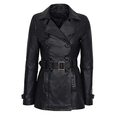 Stylish Belted Black Leather Jacket Women