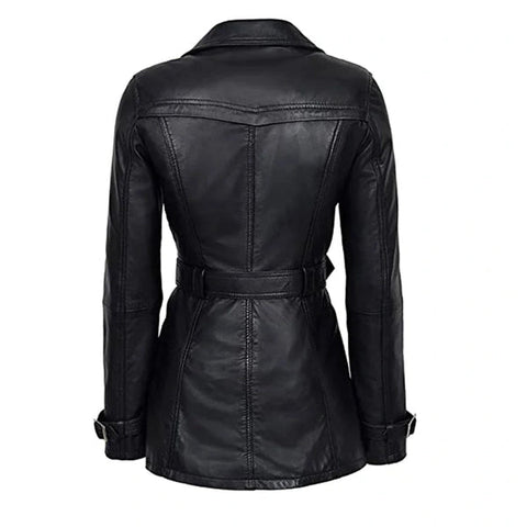 Stylish Belted Black Leather Jacket Women