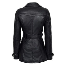 Stylish Belted Black Leather Jacket Women