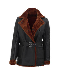 Double Breasted 3/4 Length Shearling Jacket For Women