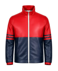 Dual-Tone Red and Navy Blue Leather Jacket