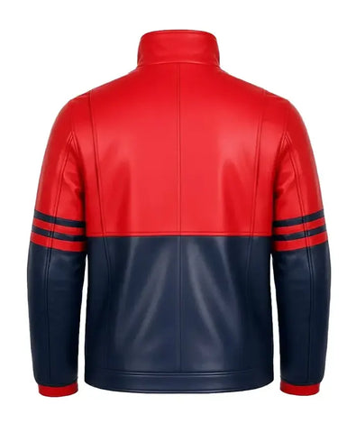 Dual-Tone Red and Navy Blue Leather Jacket