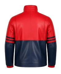 Dual-Tone Red and Navy Blue Leather Jacket