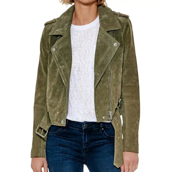 You Elizabeth Lail Biker Suede Leather Jacket