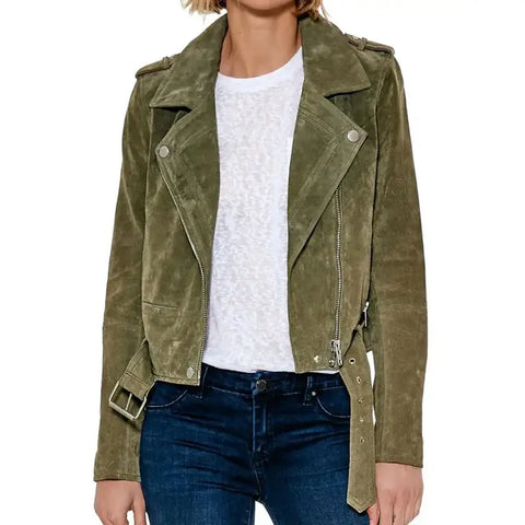 You Elizabeth Lail Biker Suede Leather Jacket