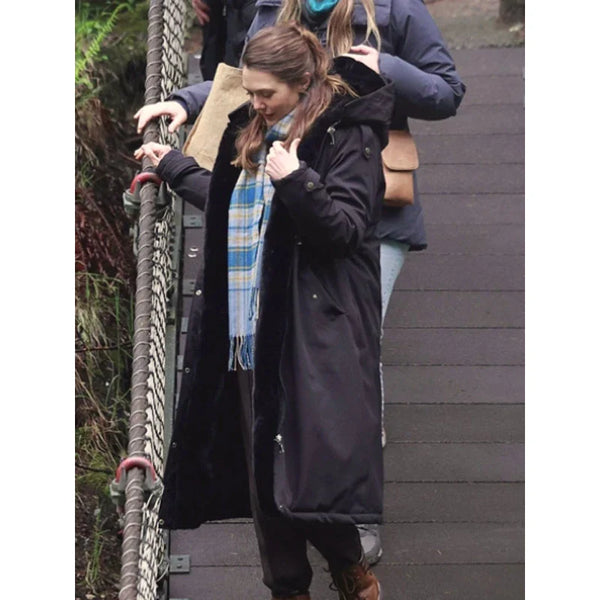 Elizabeth Olsen Shearling Hooded Coat