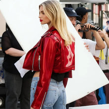 Elle Quist Red Cropped Leather Jacket