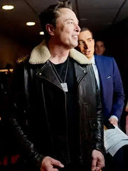 Elon Musk Black Leather Aviator Jacket