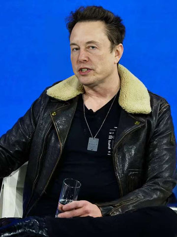 Elon Musk Black Leather Aviator Jacket