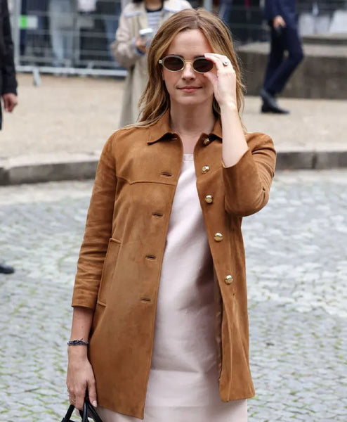 Paris Fashion Show Emma Watson Suede Coat
