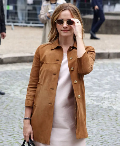 Paris Fashion Show Emma Watson Suede Coat