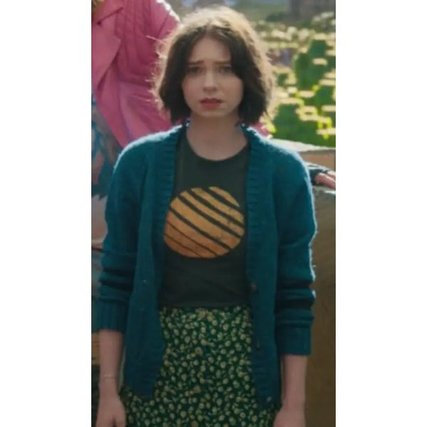 Emma Myers Minecraft Movie Green Cardigan Sweater