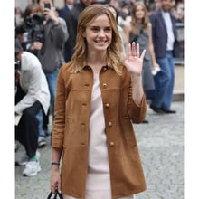 Emma Watson Paris Fashion Week Suede Leather Jacket