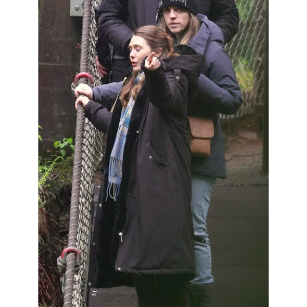 Elizabeth Olsen Shearling Hooded Coat