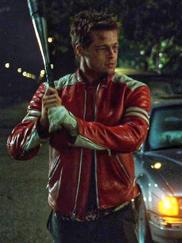 Fight Club Mayhem Tyler Durden Red Leather Jacket