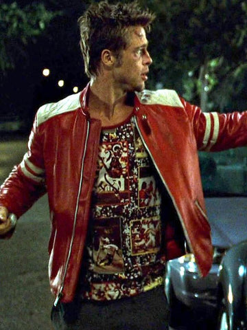 Fight Club Mayhem Tyler Durden Red Leather Jacket