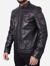 Chester Black Leather Jacket With Patches