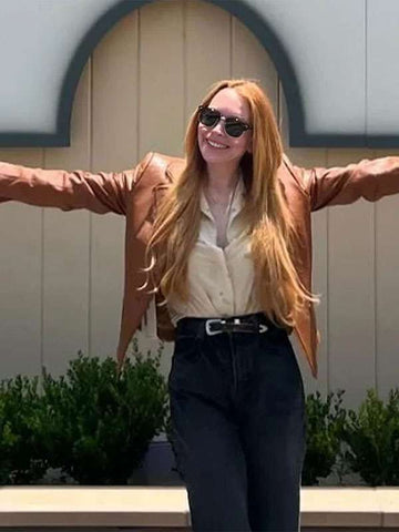 Lindsay Lohan Freakier Friday Brown Leather Jacket
