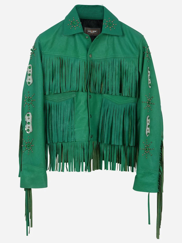 Emilia Cowgirl Green Fringe Leather Jacket