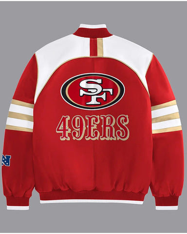 Gamble Red And White Niners Leather Varsity Jacket
