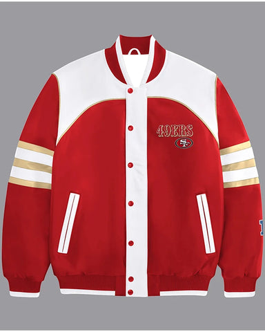 Gamble Red And White Niners Leather Varsity Jacket