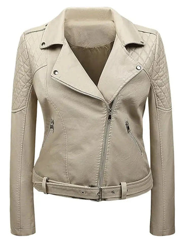 Genuine Cafe Racer Motorcycle Beige Leather Jacket Womens