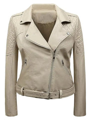 Genuine Cafe Racer Motorcycle Beige Leather Jacket Womens